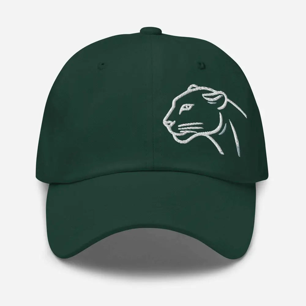 Spruce green embroidered black panther wildlife hat – adjustable cotton baseball cap