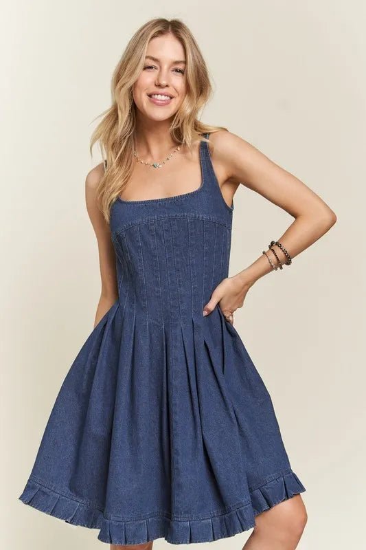 ADORA Smocked Back Square Neck Denim Dress | Trini Skies Resortwear - Triniskies