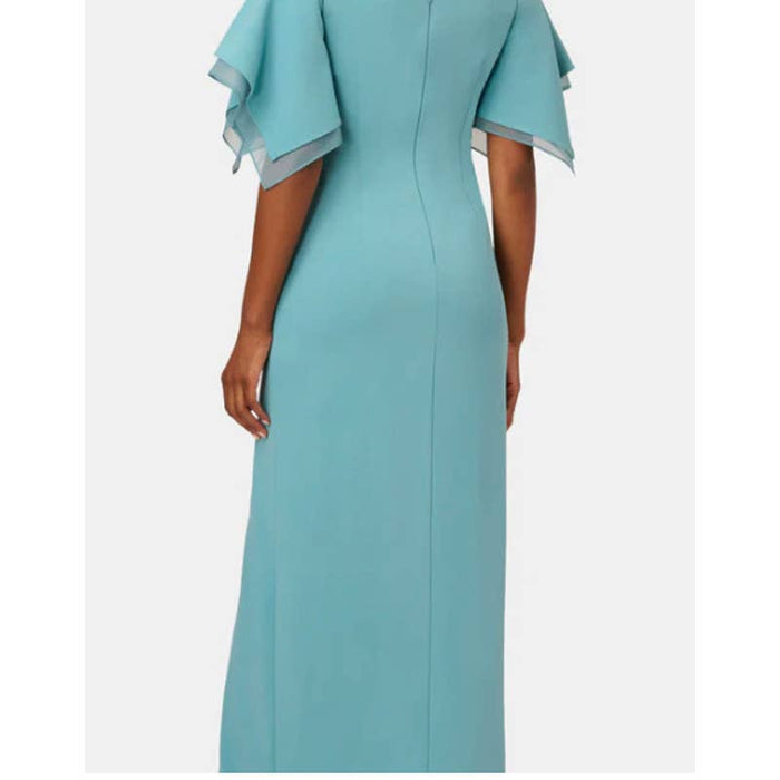 Adrianna Papell ADRIANNA PAPELL Crepe Tiered Teal Sleeve Gown SZ 6