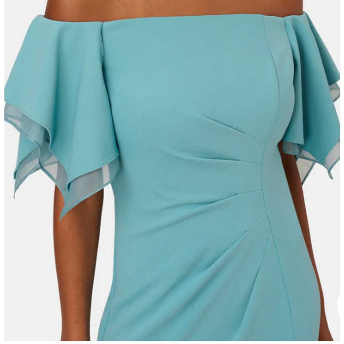 Adrianna Papell ADRIANNA PAPELL Crepe Tiered Teal Sleeve Gown SZ 6