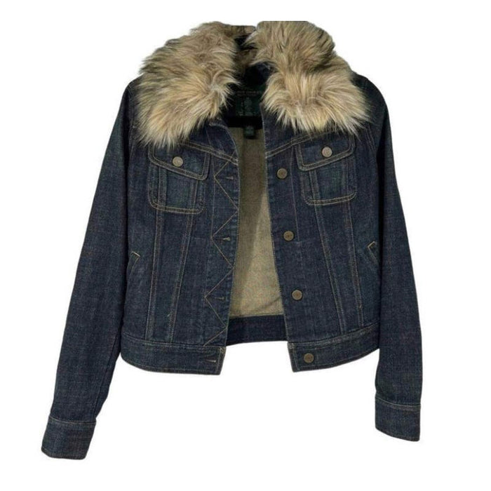 Ralph Lauren Denim Jacket - Size S - Removable Fur Collar Stylish Jacket WC26