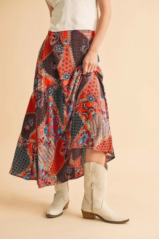 Aemi + Co Printed Maxi Skirt – Flowy Bohemian Resort Maxi for Casual or Evening Wear - Triniskies