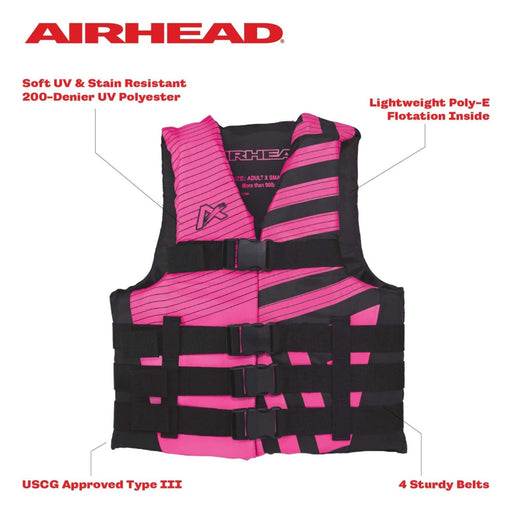 Airhead 2X/3X / Pink Airhead Trend Life Jacket Women's Float Size 2X/3X, Coast Guard Approved Water