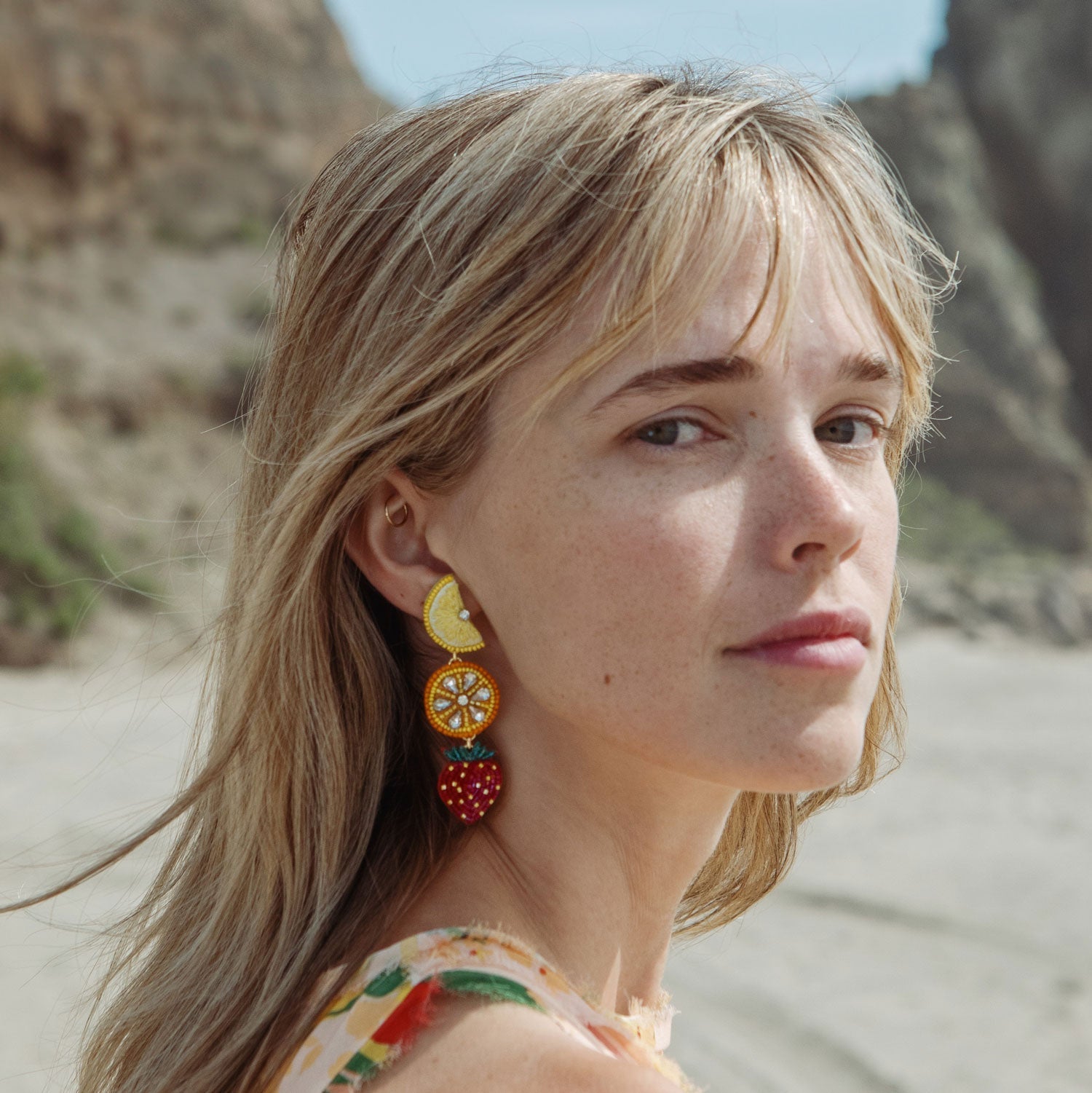 Alita Statement Earrings – Hand - Embroidered Fruit Charms - Triniskies