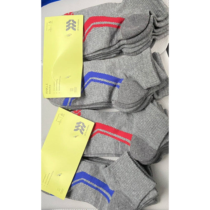 ALL IN MOTION BOYS Socks lot of 2 ALL IN MOTION Ankle SOCKS 6 PAIRS L 3-7 SHOE SIZE New