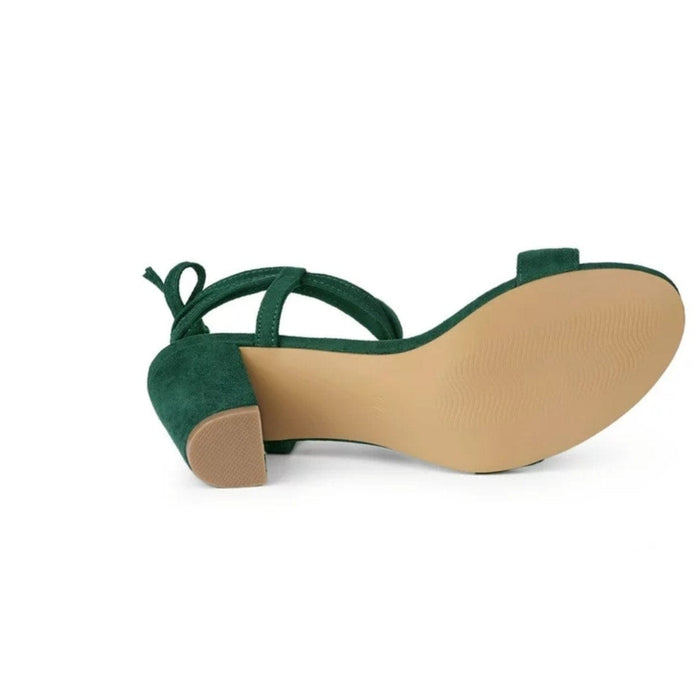 Allegra Green / 9 / Suede Allegra K Women's Open Toe Lace-Up Chunky Heel Sandals: Vegan Suede, SZ 9 Shoes