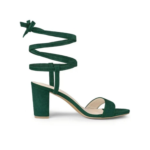 Allegra Green / 9 / Suede Allegra K Women's Open Toe Lace-Up Chunky Heel Sandals: Vegan Suede, SZ 9 Shoes