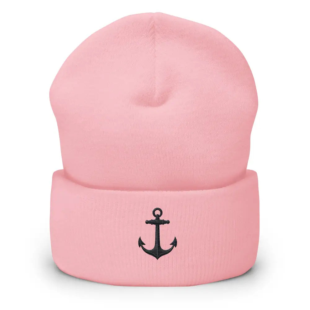 Pink anchor embroidered beanie with detailed anchor design