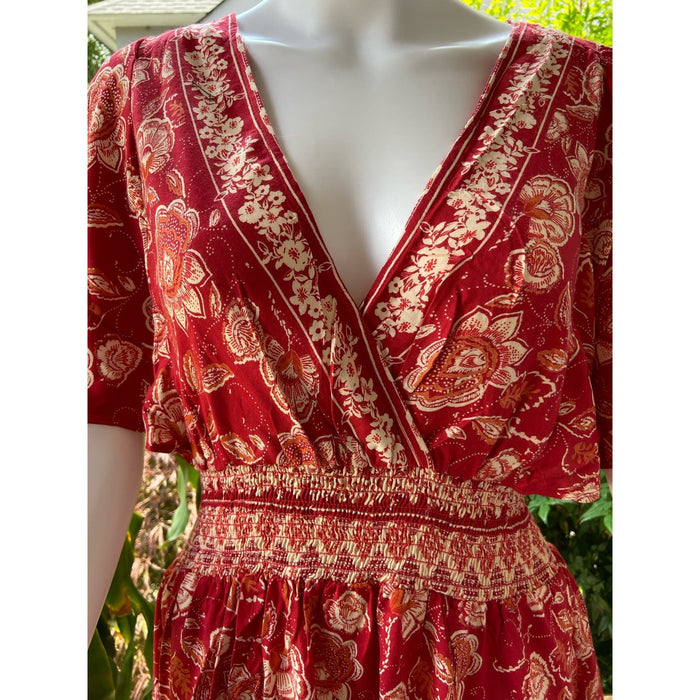 Angie’s Angies Red Floral Printed Maxi Dress Bohemian Elegance for Spring* Size MED WD46