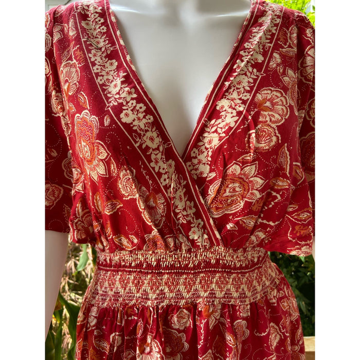 Angie’s Angies Red Floral Printed Maxi Dress Bohemian Elegance for Spring* Size MED WD46