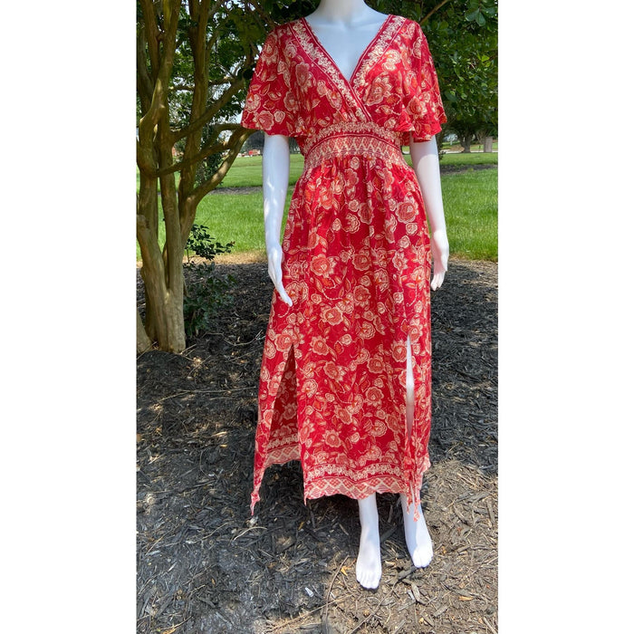 Angie’s Angies Red Floral Printed Maxi Dress Bohemian Elegance for Spring* Size MED WD46