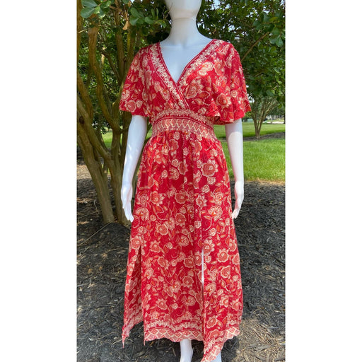 Angie’s Angies Red Floral Printed Maxi Dress Bohemian Elegance for Spring* Size MED WD46