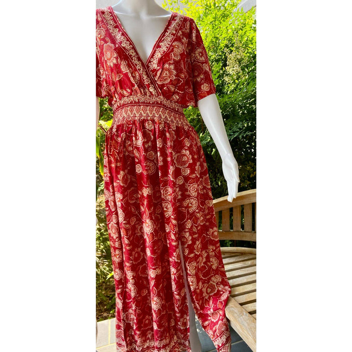 Angie’s Angies Red Floral Printed Maxi Dress Bohemian Elegance for Spring* Size MED WD46