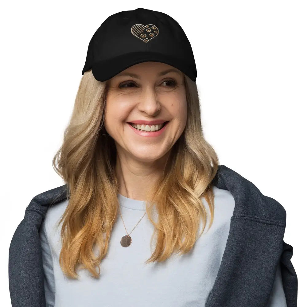 Black animal print embroidered heart dad hat