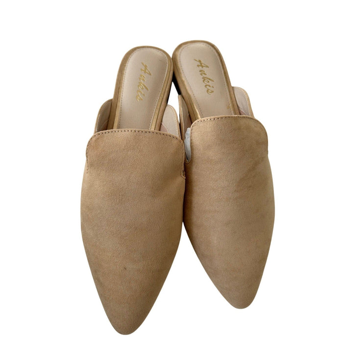 Ankis Shoes Ankis Women's Beige Pointed Toe Mule Flats Casual Slip-On SZ 9