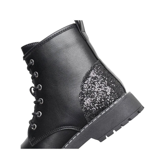 Apakowa Black / 1 / Leather Apakowa Kids Girls Combat Ankle Boots: Lace-Up, Zipper, Fashion Booties, SZ 1