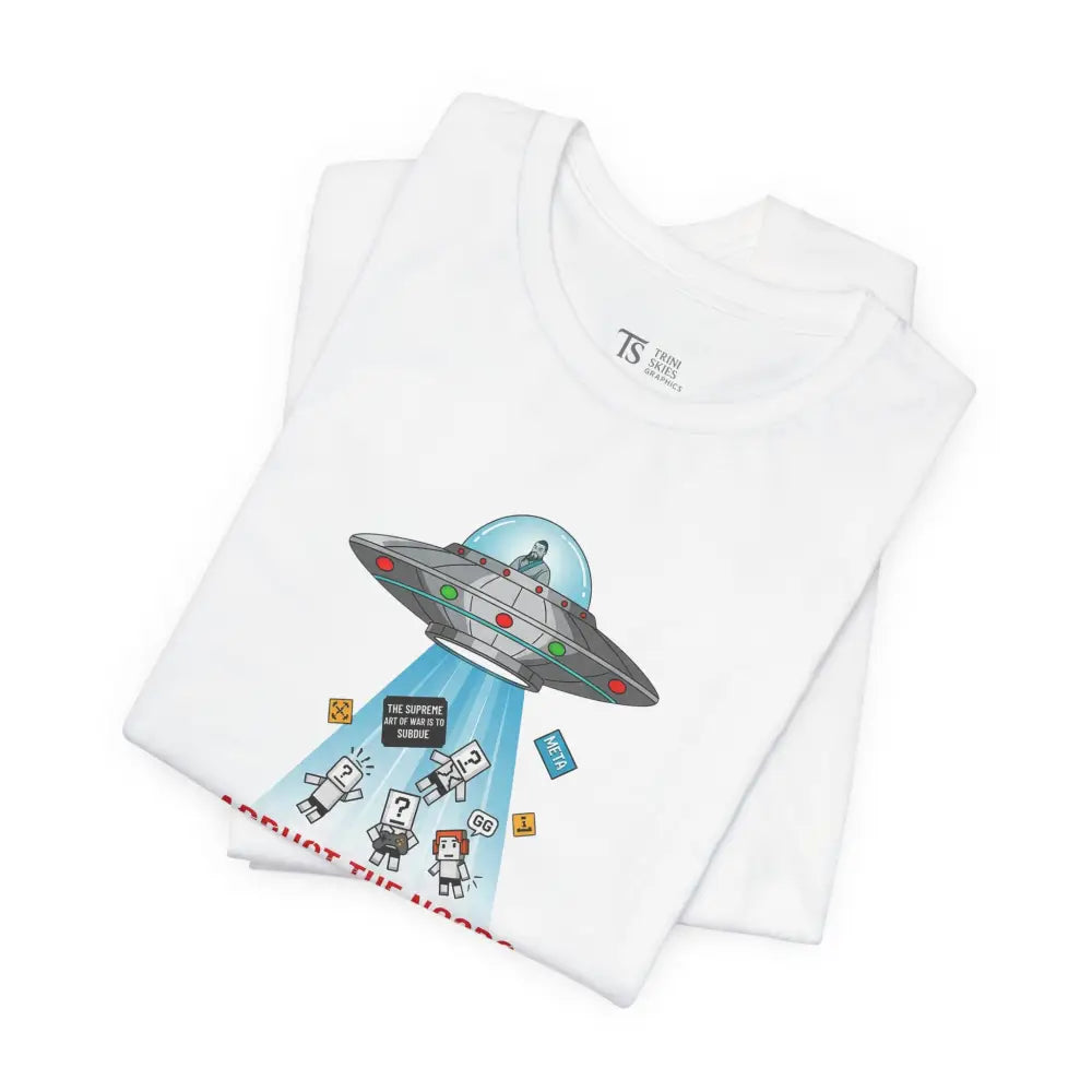 Funny Sun Tzu War UFO Alien Humor Graphic Tee with Colorful UFO Design