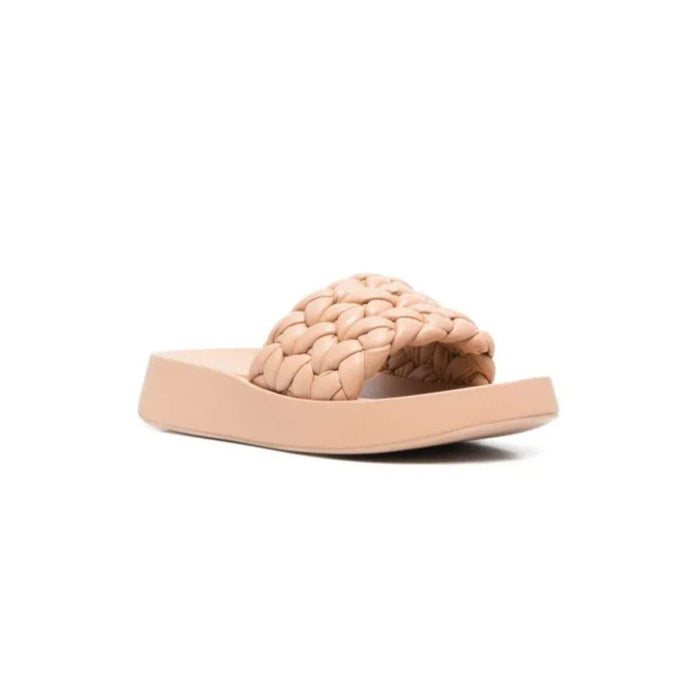 Ash 7.5 / Skin / Leather "ASH Victoria Braided-Strap Flatform Slides, Size 7.5 US, Skin"