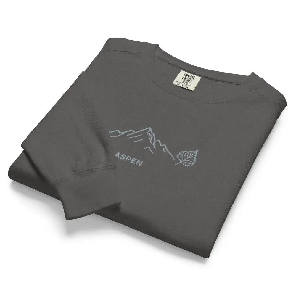 Aspen embroidered Comfort Colors t-shirt with mountain leaf design