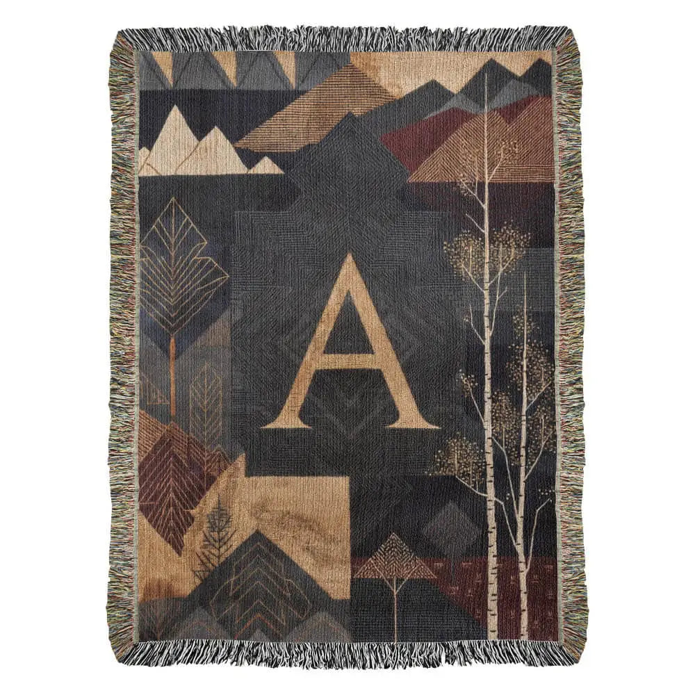 Aspen initial woven blanket with alpine travel textile mountain design