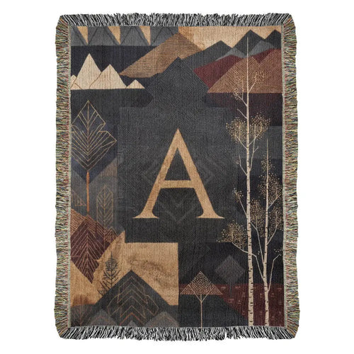 Aspen initial woven blanket with alpine travel textile mountain design