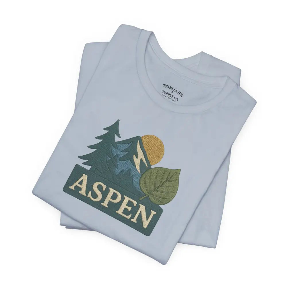 White Bella+Canvas Aspen Division tee with embroidered mountain tree graphic