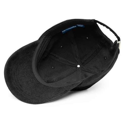Trini Skies embroidered corduroy hat with snow-capped peaks stitched design