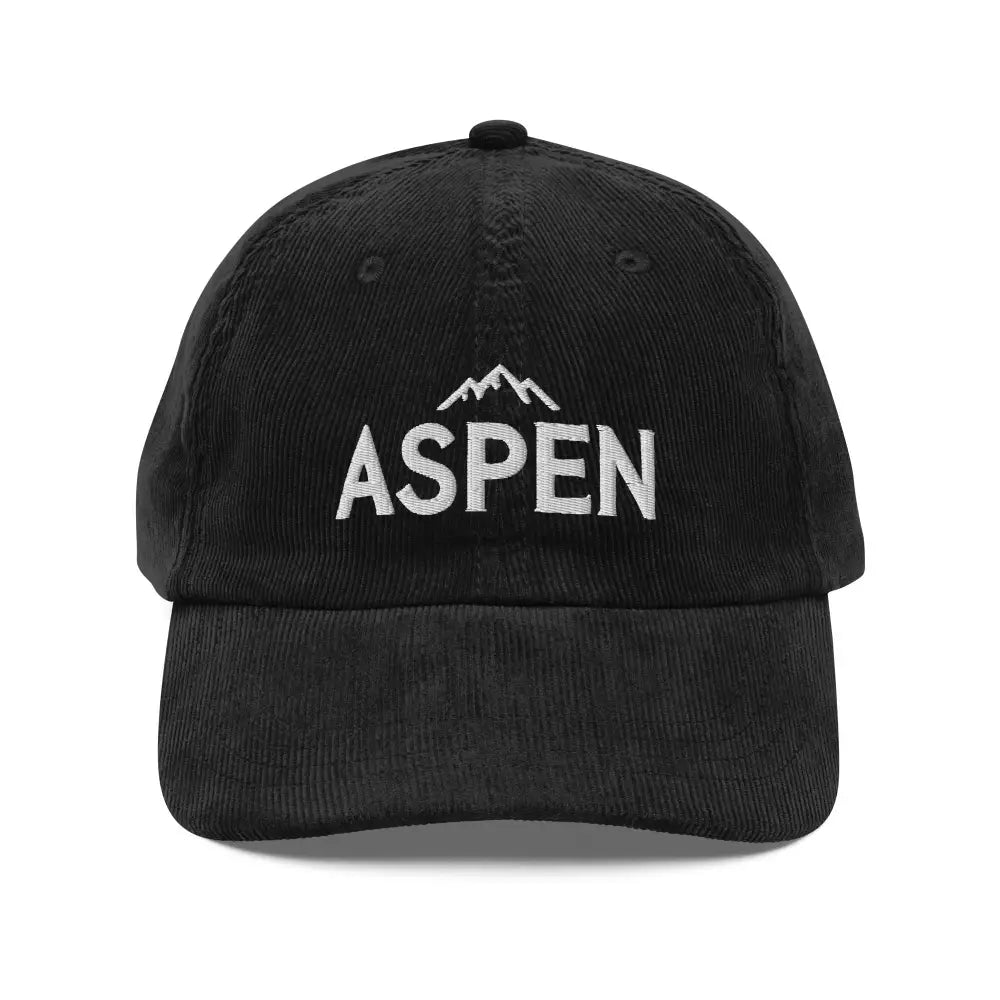 Black Embroidered Corduroy Cap with Aspen Mountain Graphic
