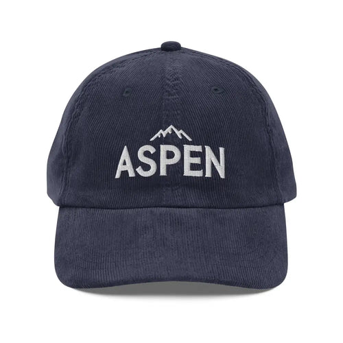 Dark blue embroidered Aspen vintage corduroy cap – mountain ski adjustable baseball hat