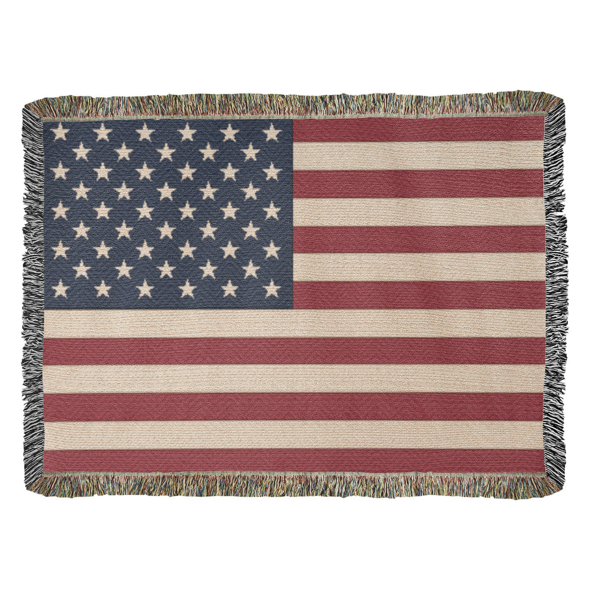 Old Glory American Flag Woven Throw Blanket – 50 Star Heirloom Cotton Tapestry with Fringe, Patriotic Home Decor, Made in USA
