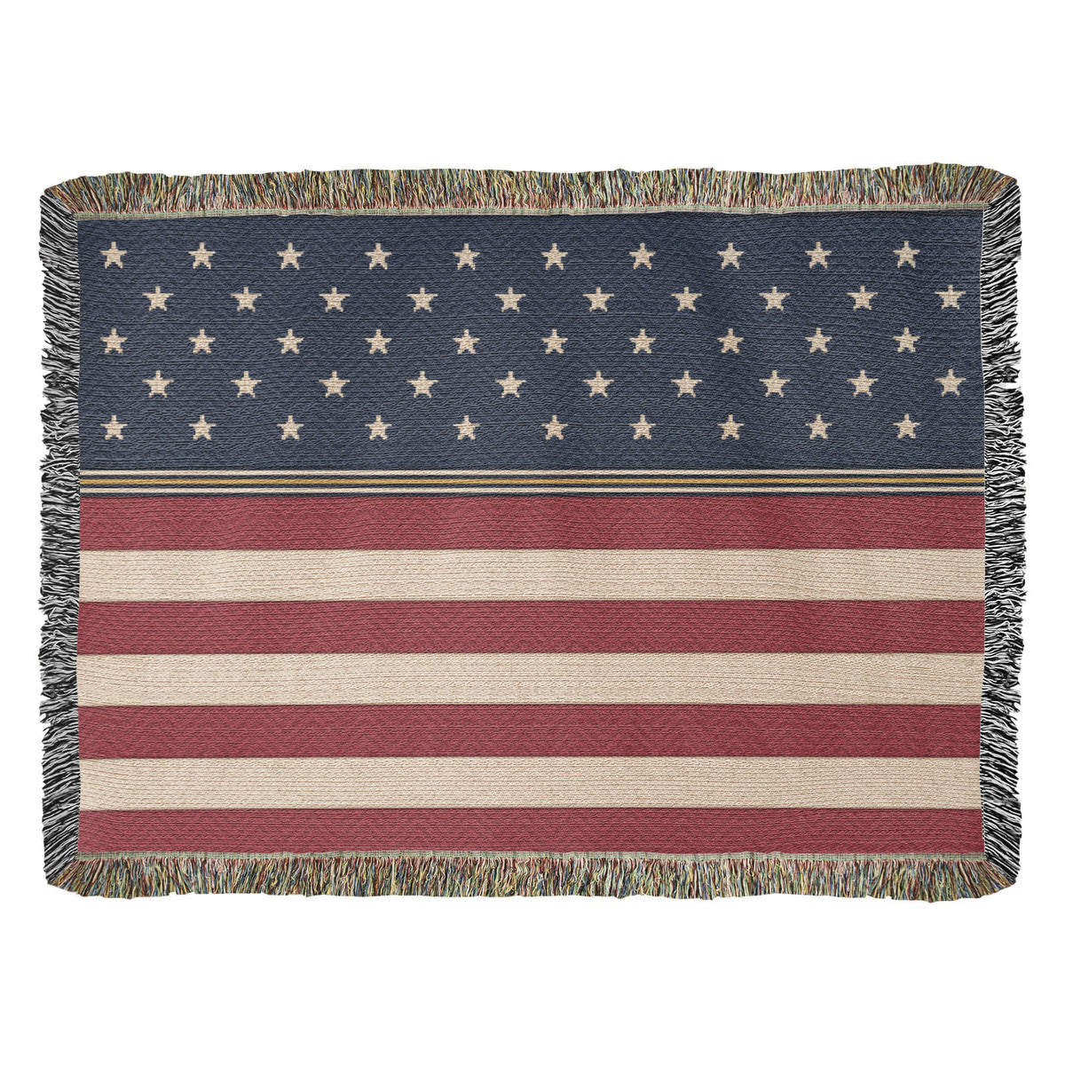 Stars & Stripes Stars and Stripes Woven Throw Blanket – Vintage Americana Cotton Tapestry with Fringe, Patriotic Cabin Decor, Made in USA