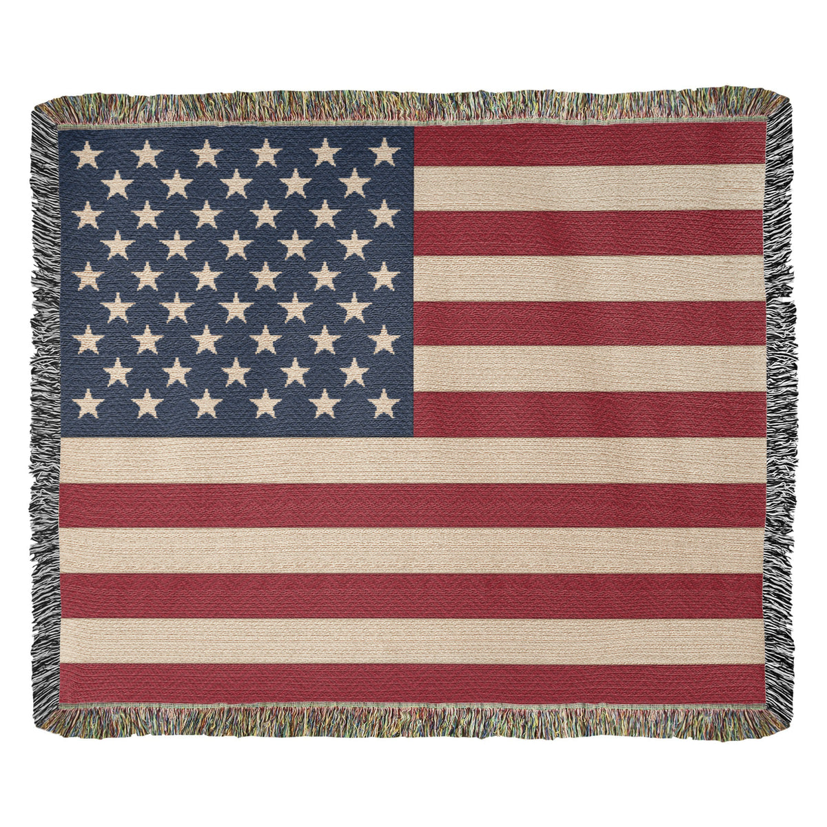 Old Glory American Flag Woven Throw Blanket – 50 Star Heirloom Cotton Tapestry with Fringe, Patriotic Home Decor, Made in USA