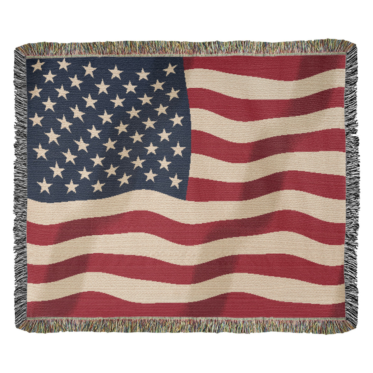Old Glory in the Wind Waving American Flag Woven Throw Blanket – Old Glory Cotton Tapestry with Fringe, Patriotic Living Room Decor, Made in USA