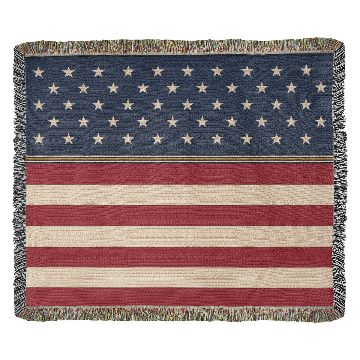 Stars & Stripes Stars and Stripes Woven Throw Blanket – Vintage Americana Cotton Tapestry with Fringe, Patriotic Cabin Decor, Made in USA