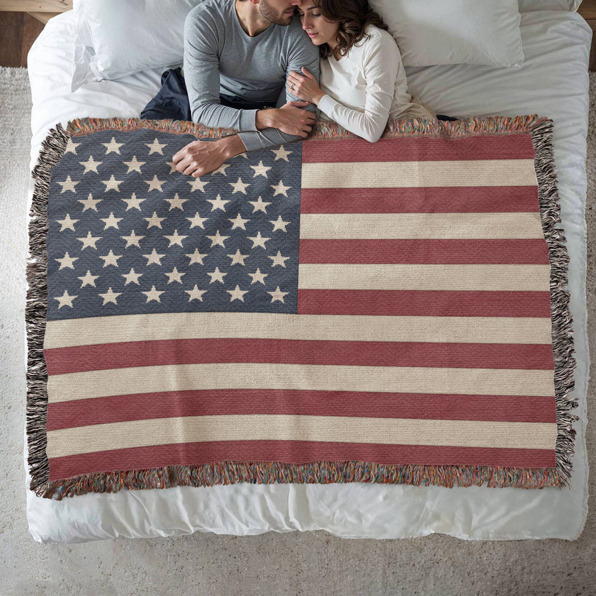 Old Glory American Flag Woven Throw Blanket – 50 Star Heirloom Cotton Tapestry with Fringe, Patriotic Home Decor, Made in USA