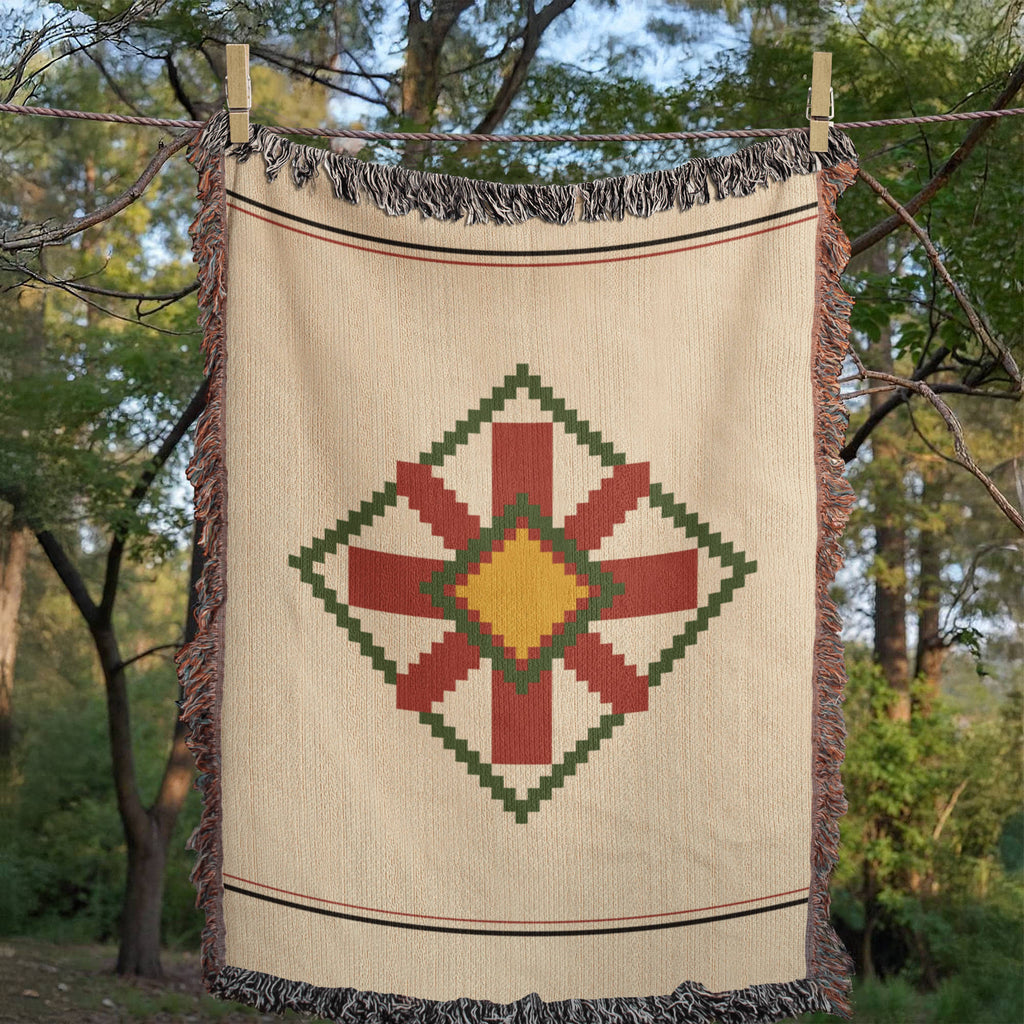 Lodestar Star Medallion Christmas Throw Blanket | Handwoven Fringed Cotton | Kilim Star Heirloom