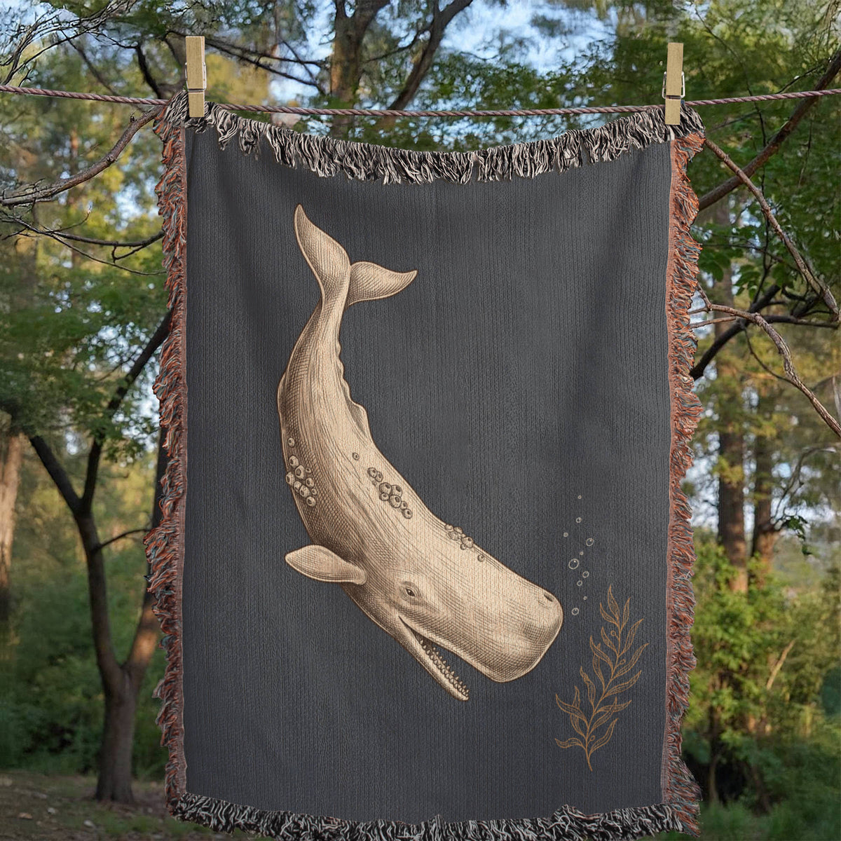 The Nantucket Whale Woven Throw | Vintage-Style Nautical Tapestry Blanket