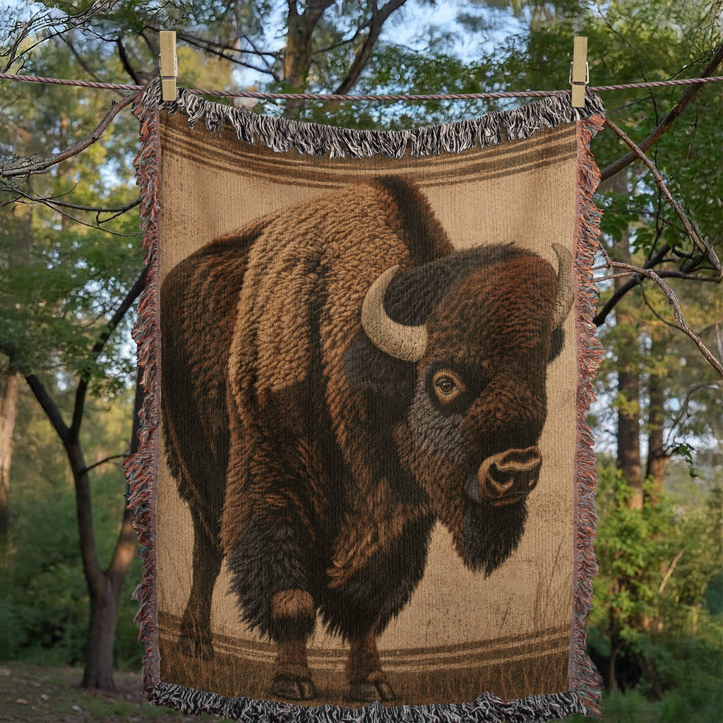 American Bison Woven Blanket – Wildlife Throw & Statement Blanket Nature Lover Gifts