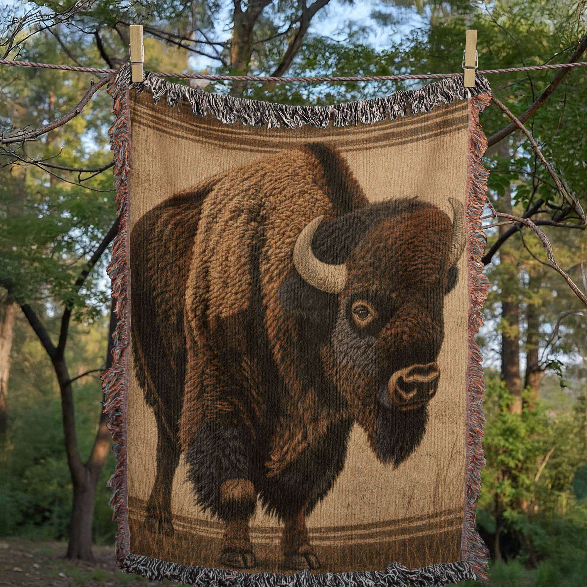 American Bison Woven Blanket – Wildlife Throw & Statement Blanket Nature Lover Gifts