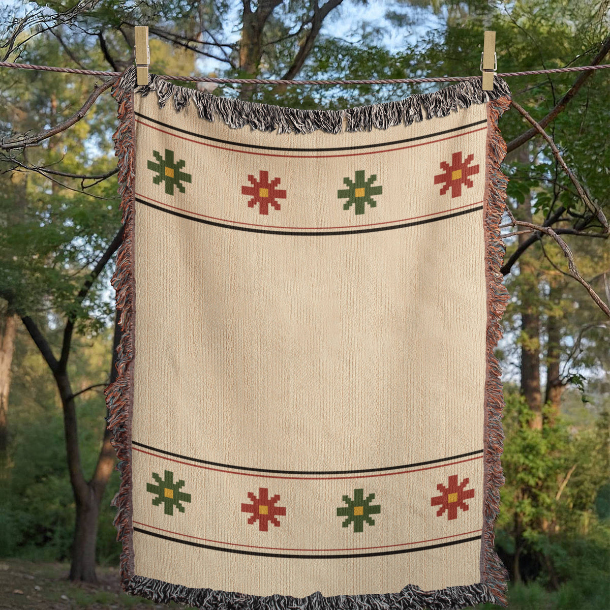 Northstar Nordic Star Christmas Throw Blanket | Handwoven Fringed Cotton | Heirloom Holiday Gift