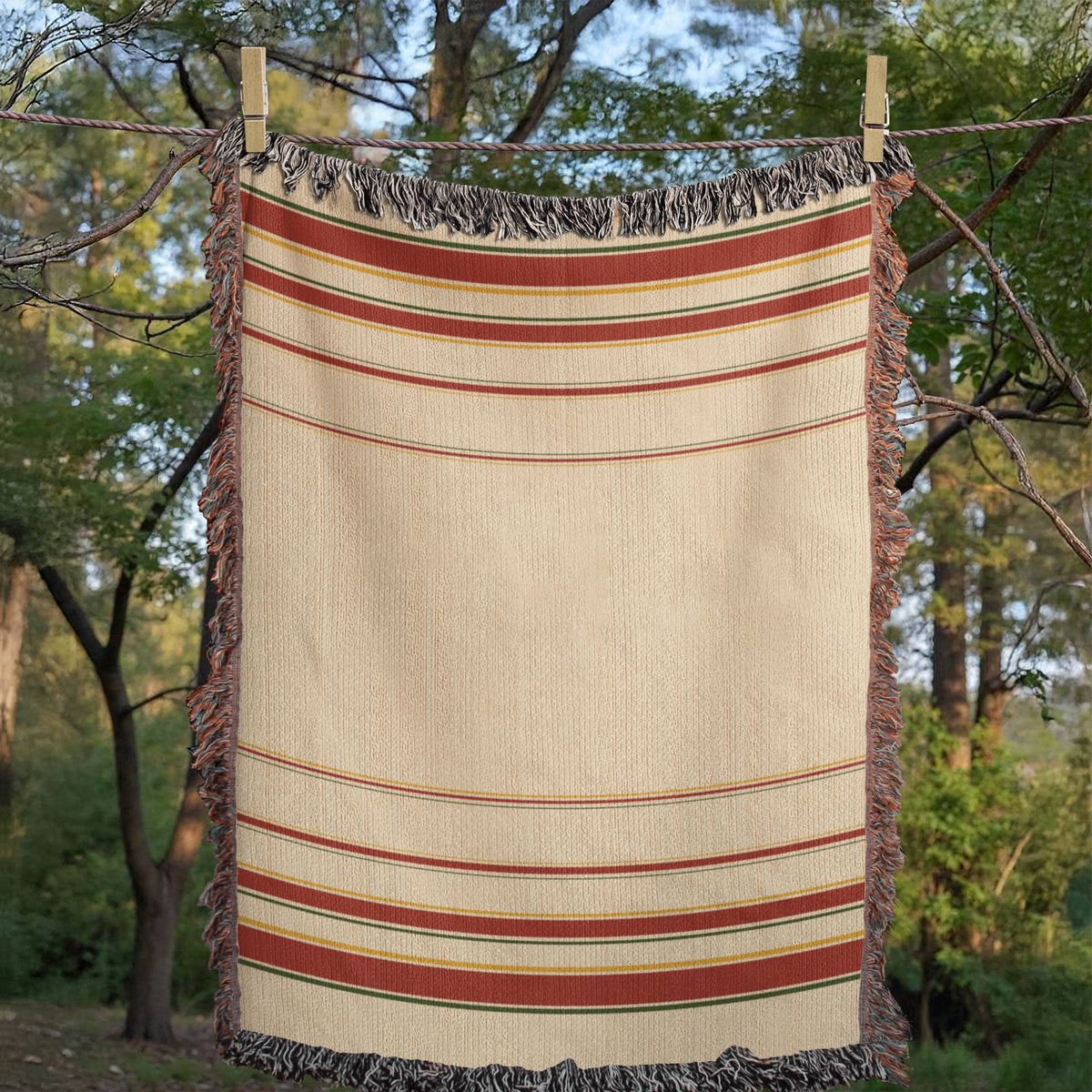 Candlelight Red & Green Stripe Christmas Throw Blanket | Handwoven Fringed Cotton | Heirloom Holiday Stripe