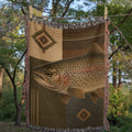 Trout Lodge woven throw blanket with rainbow trout design and woven fringe on all four sides — Trini Skies