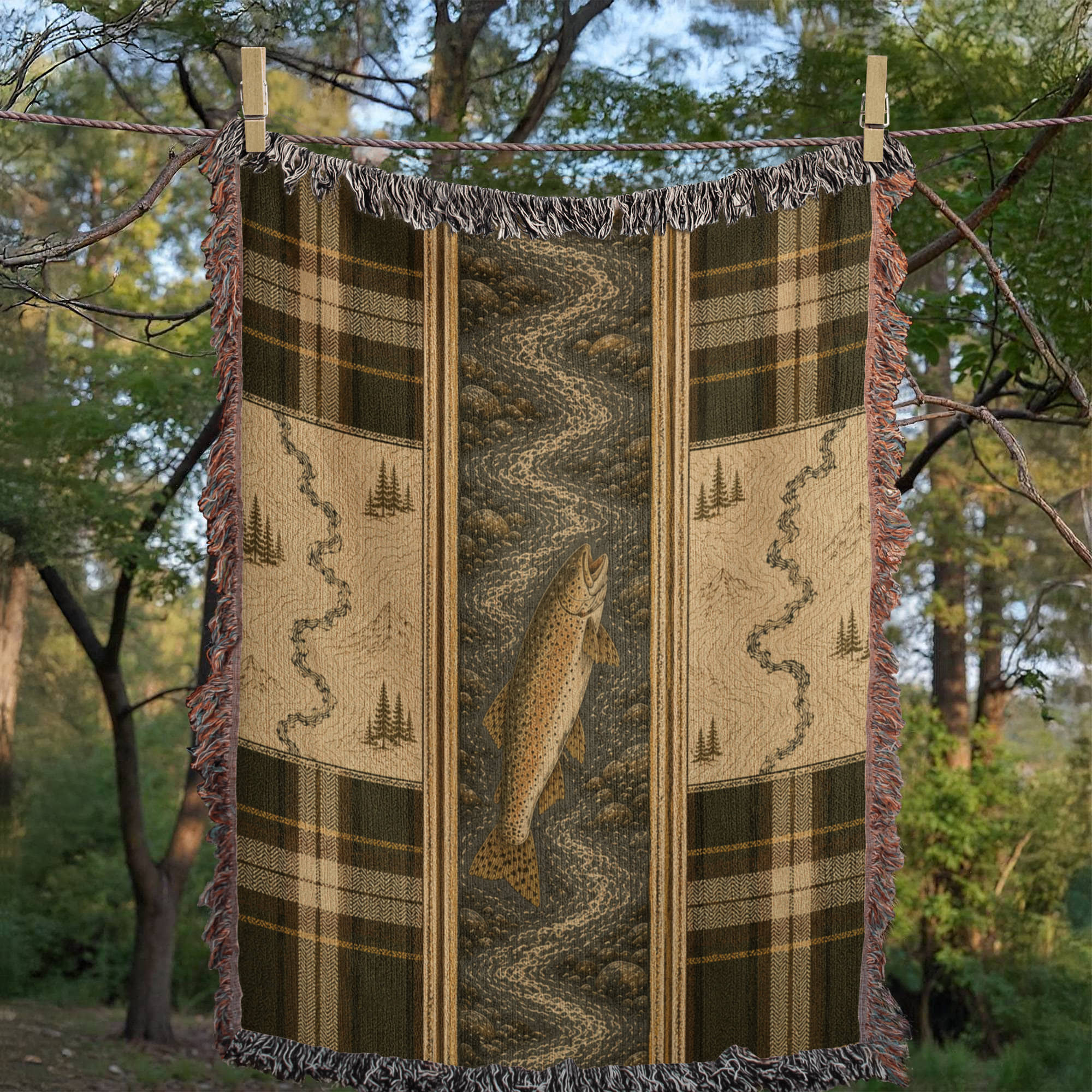 The River Trout Cotton Throw Blanket