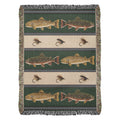Brook and Brown Trout Woven Throw Blanket – Fly Fishing Lodge Decor, Red Cotton Tapestry with Fringe, Fisherman Gift, Made in USA