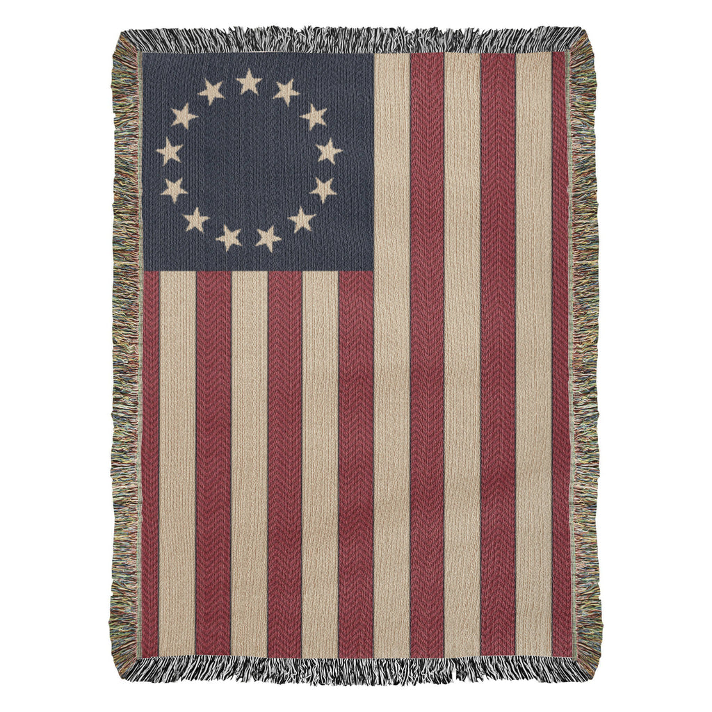 Betsy Ross Flag Woven Throw Blanket – 13 Star 1777 Colonial American Flag, Vintage Cotton Tapestry, Made in USA