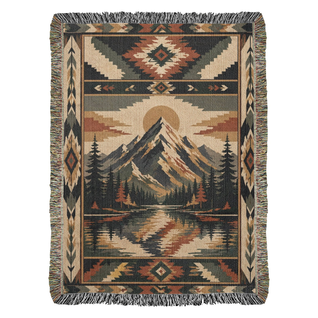 Alpine Crest Woven Blanket — 100% Cotton Jacquard Throw Mountain Lodge Design