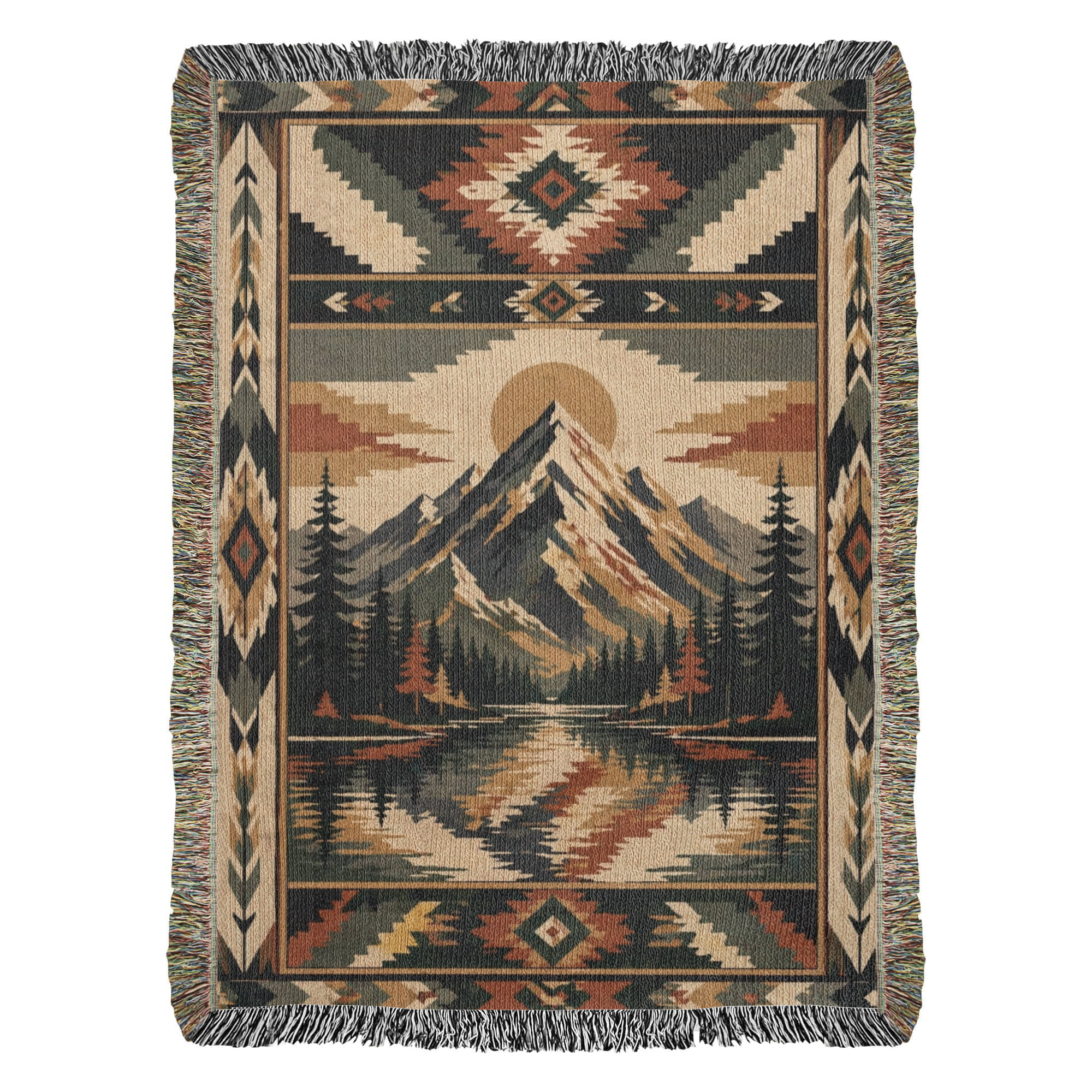 Alpine Crest Woven Blanket — 100% Cotton Jacquard Throw Mountain Lodge Design