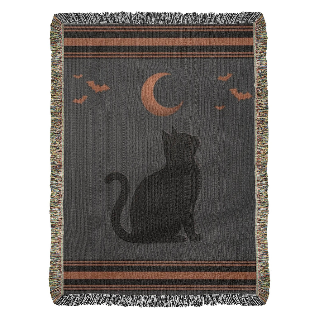 Halloween Black Cat Woven Cotton Throw Blanket