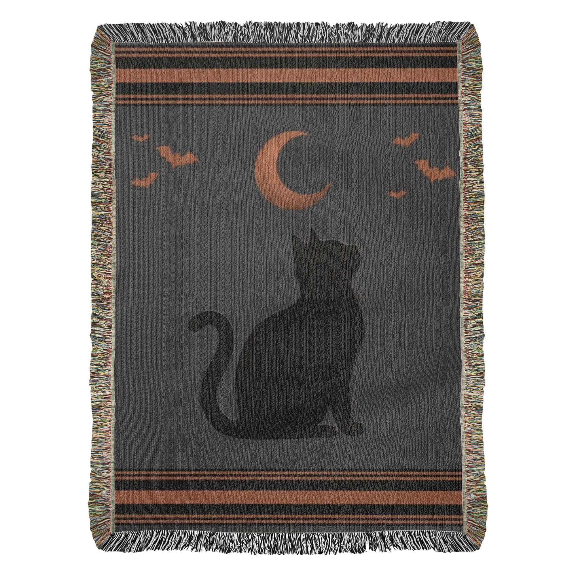 Halloween Black Cat Woven Cotton Throw Blanket