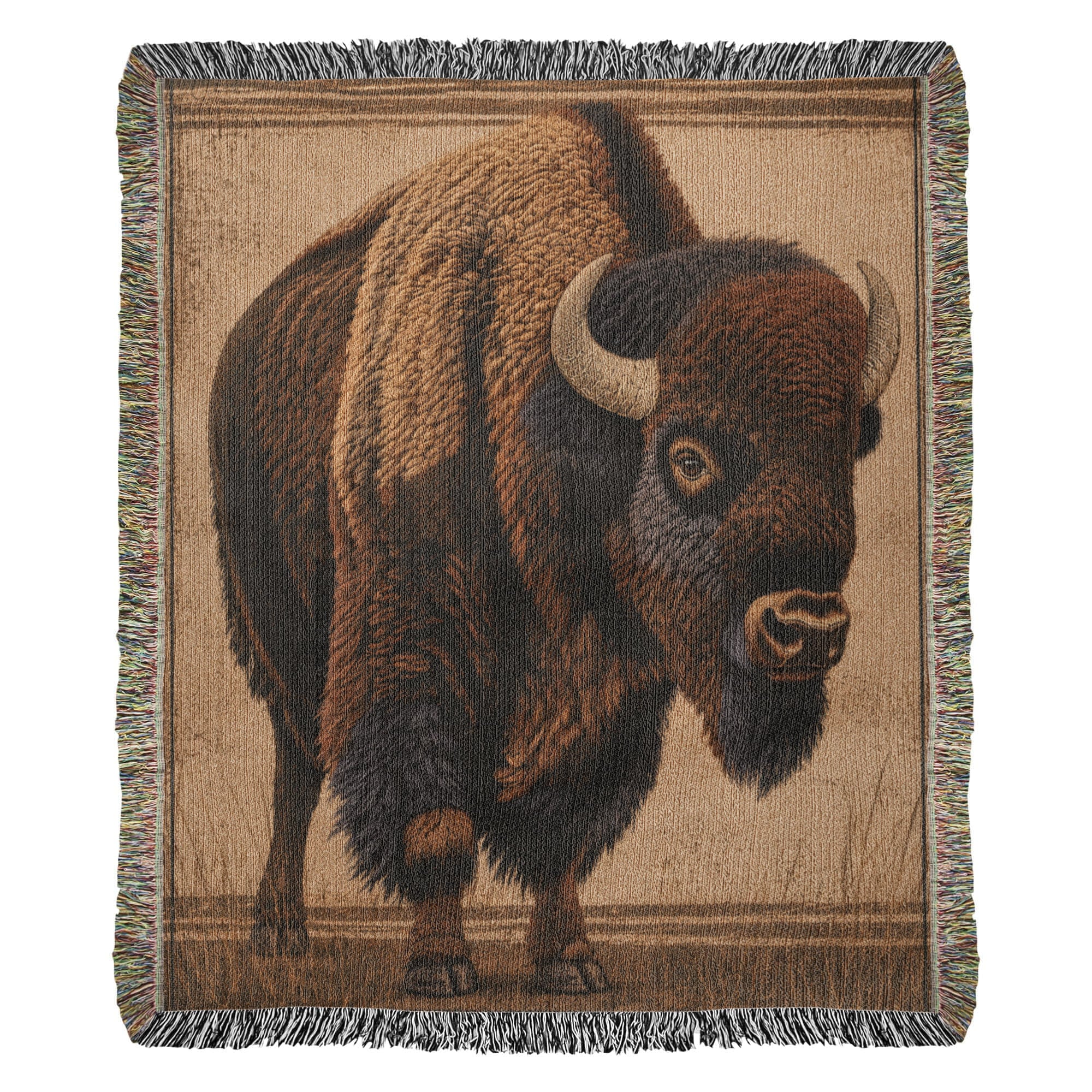 American Bison woven cotton throw blanket showing the bison illustration and woven construction — Trini Skies